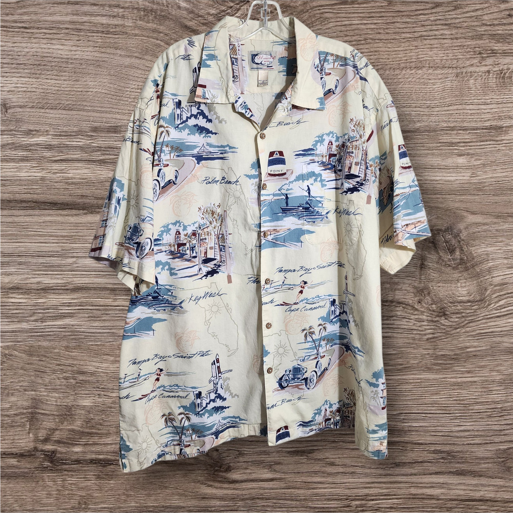 Bluewater wear short sleeve button front Hawaiian‎ car print shirt men's size 2X